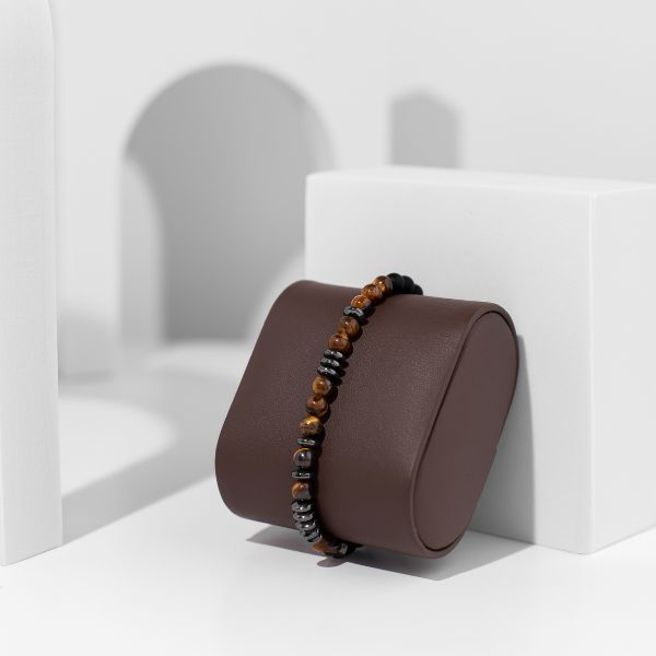 Pulseira de olho de tigre com código Morse “Amo-te” – AER_MORSEBRACELET