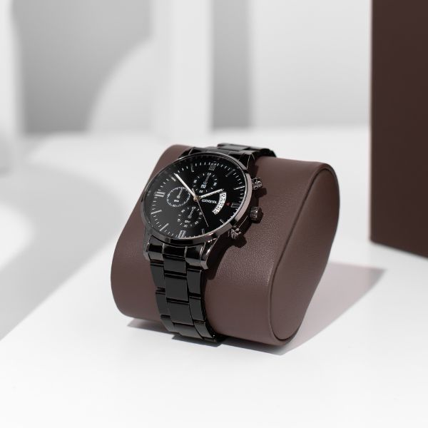 Relógio de homem de cronógrafo preto LUCIAN_CHRONOMASTER e grátis CAIXA DE OFERTA