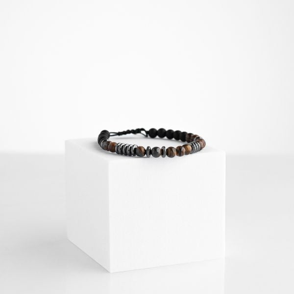 Pulseira de olho de tigre com código Morse “Amo-te” – AER_MORSEBRACELET
