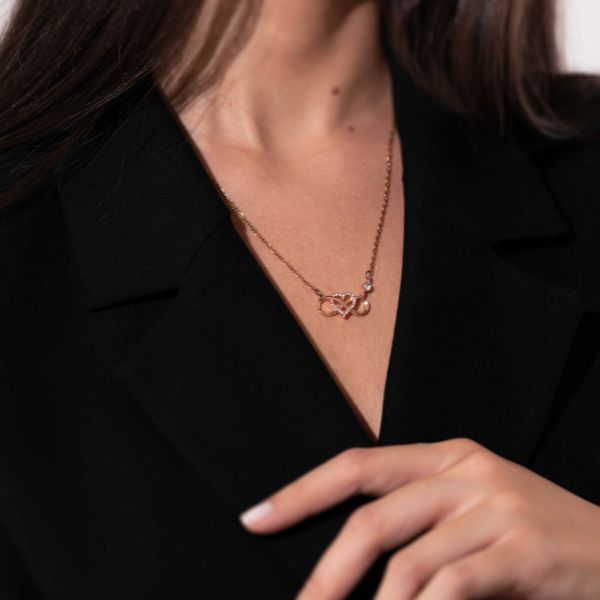 Colar em ouro rosa com cristais de zircónias cúbicas LOVEHEART