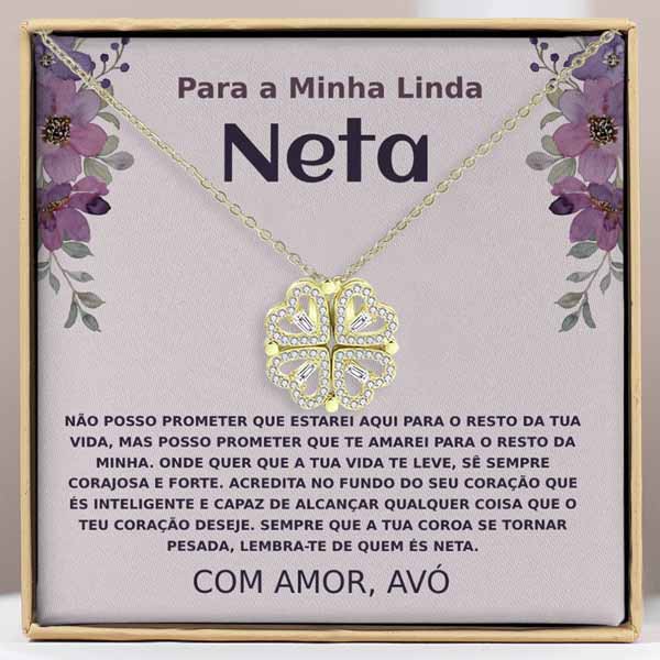 Para a Minha linda neta – Colar 2em1 trevo e corações Banhado a Ouro 18K NOA_CLOVERIE