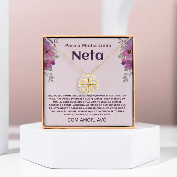 Para a Minha linda neta – Colar 2em1 trevo e corações Banhado a Ouro 18K NOA_CLOVERIE