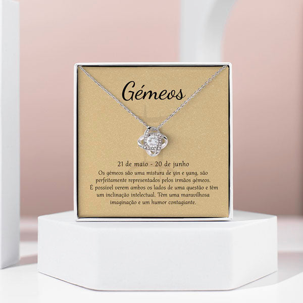 Cartão Zodíaco – Colar banhado a ouro branco 14k GEMINI