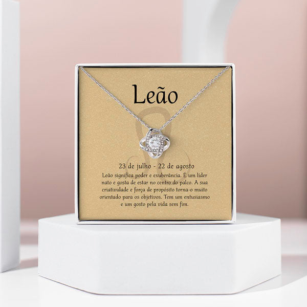 Cartão Zodíaco – Colar banhado a ouro branco 14k LEO