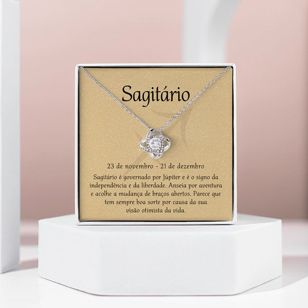 Cartão Zodíaco –Colar banhado a ouro branco 14k SAGITARIUS