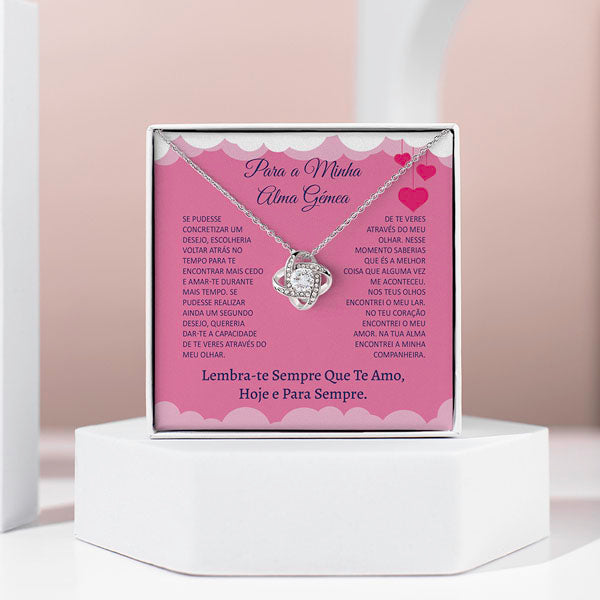 Para a Minha Alma Gémea – Colar banhado a ouro branco 14k com cristais de zirconia cúbica LOVE