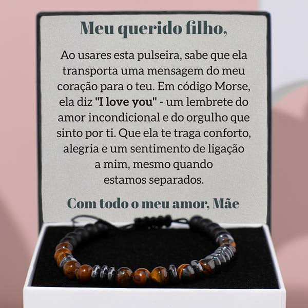 Pulseira de olho de tigre com código Morse “Amo-te” – AER_MORSEBRACELET