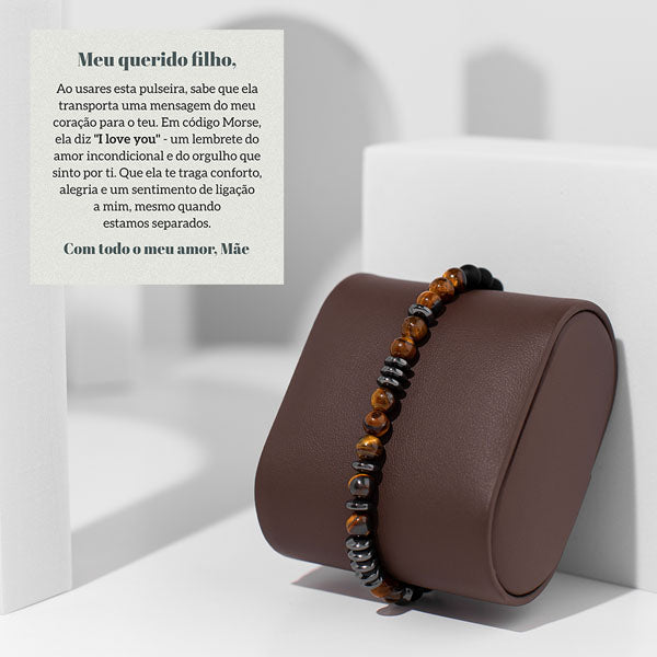 Pulseira de olho de tigre com código Morse “Amo-te” – AER_MORSEBRACELET