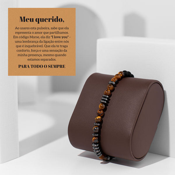 Pulseira de olho de tigre “Amo-te” em código Morse – REMI_MORSEBRACELET