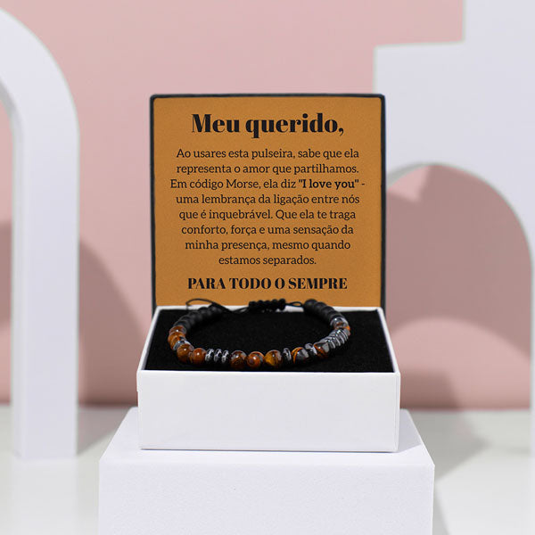 Pulseira de olho de tigre “Amo-te” em código Morse – REMI_MORSEBRACELET