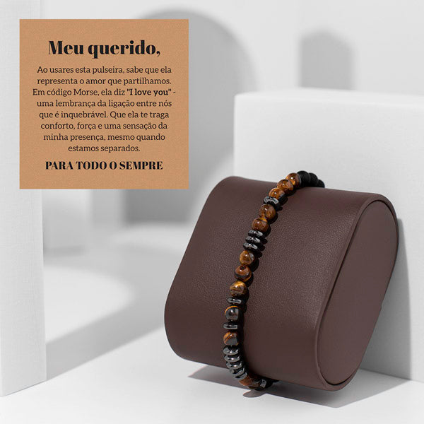 Pulseira de olho de tigre “Amo-te” em código Morse – REMI_MORSEBRACELET