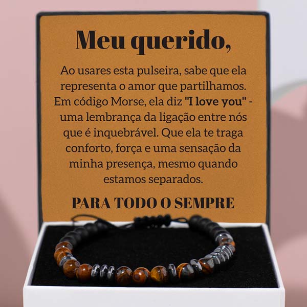 Pulseira de olho de tigre “Amo-te” em código Morse – REMI_MORSEBRACELET