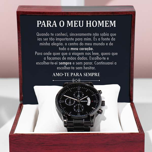 Relógio de homem de cronógrafo preto LUCIAN_CHRONOMASTER e grátis CAIXA DE OFERTA