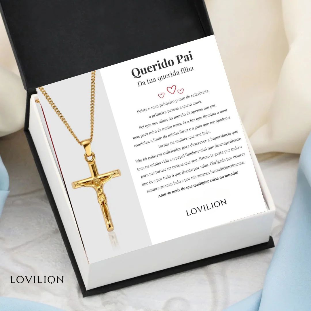 Para o meu Pai - Colar Cruz Banhado a Ouro 24K (com dedicatória à escolha)