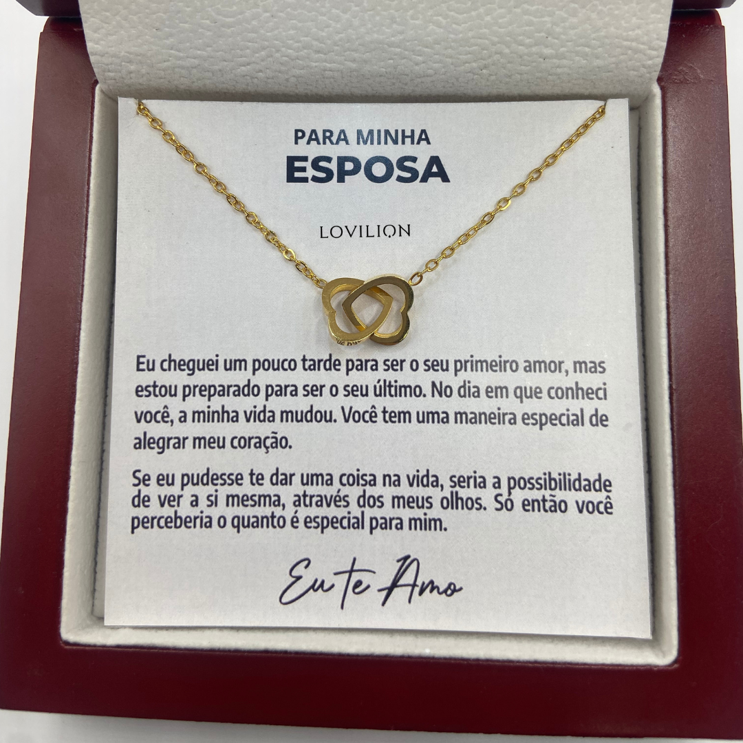 Para Minha Esposa - Colar Duplo Coração Banhado a Ouro 18k