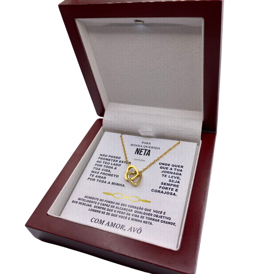 Para Minha Neta- Colar Duplo Coração Banhado a Ouro 18k