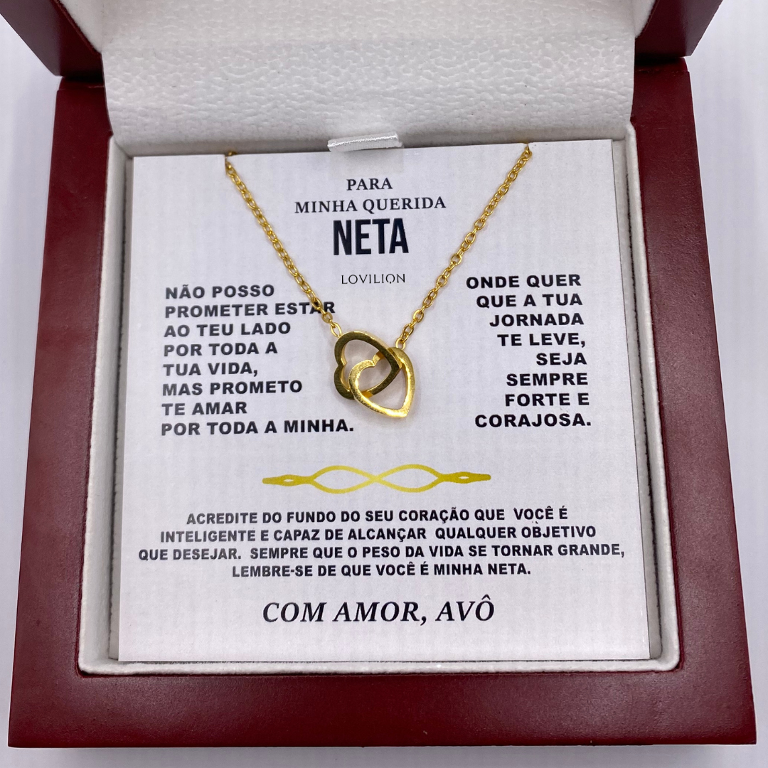 Para Minha Neta- Colar Duplo Coração Banhado a Ouro 18k