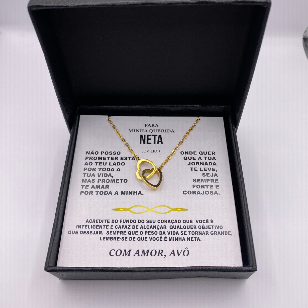 Para Minha Neta- Colar Duplo Coração Banhado a Ouro 18k
