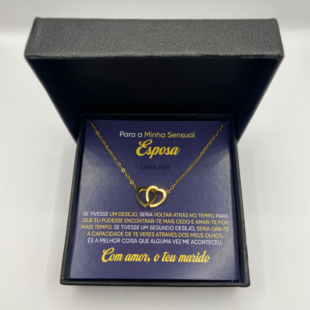 Para Minha Sensual Esposa - Colar Duplo Coração Banhado a Ouro 18k