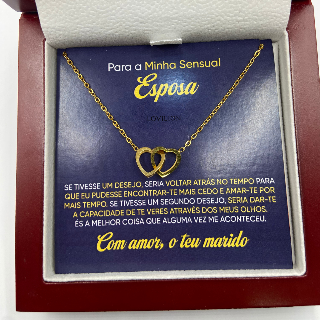 Para Minha Sensual Esposa - Colar Duplo Coração Banhado a Ouro 18k