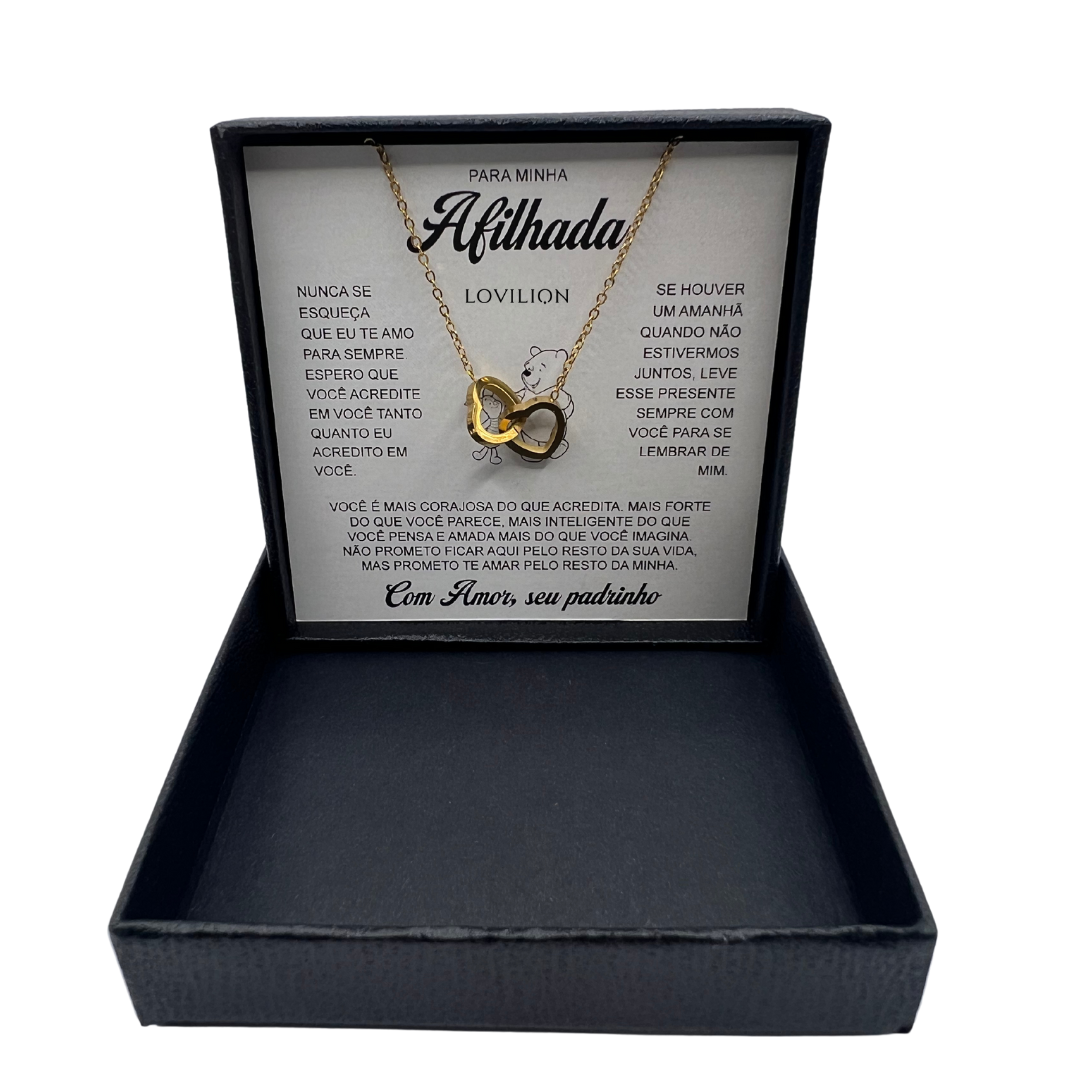 Para Minha Afilhada- Colar Duplo Coração Banhado a Ouro 18k