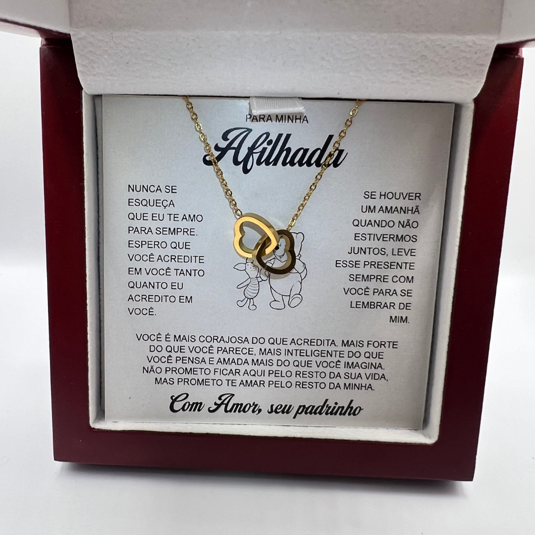 Para Minha Afilhada- Colar Duplo Coração Banhado a Ouro 18k