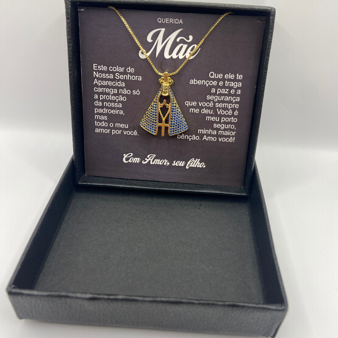 Querida Mãe - Colar Nossa Senhora Aparecida Banhado a Ouro 18k