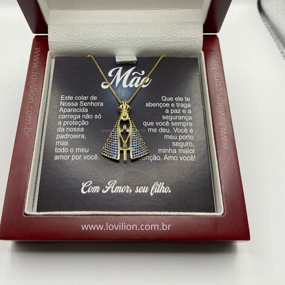 Querida Mãe - Colar Nossa Senhora Aparecida Banhado a Ouro 18k