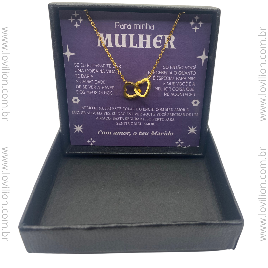 Para Minha Mulher- Colar Duplo Coração Banhado a Ouro 18k