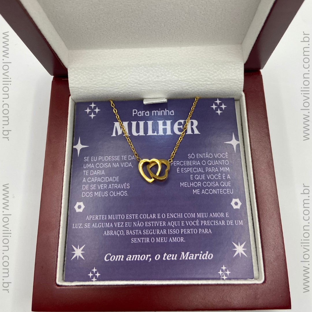 Para Minha Mulher- Colar Duplo Coração Banhado a Ouro 18k