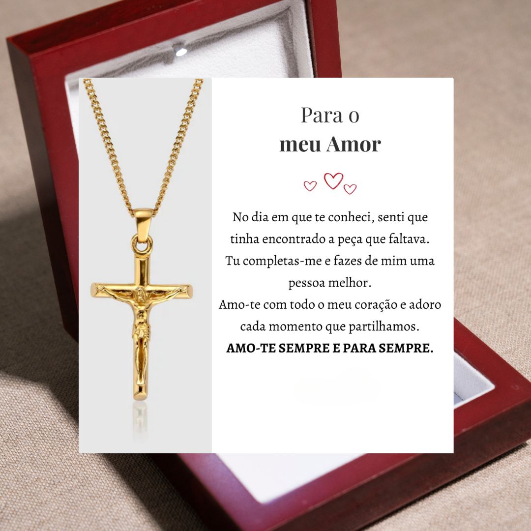 Para o meu Homem- Colar Cruz® Banhado A Ouro 24K (com dedicatória à escolha)
