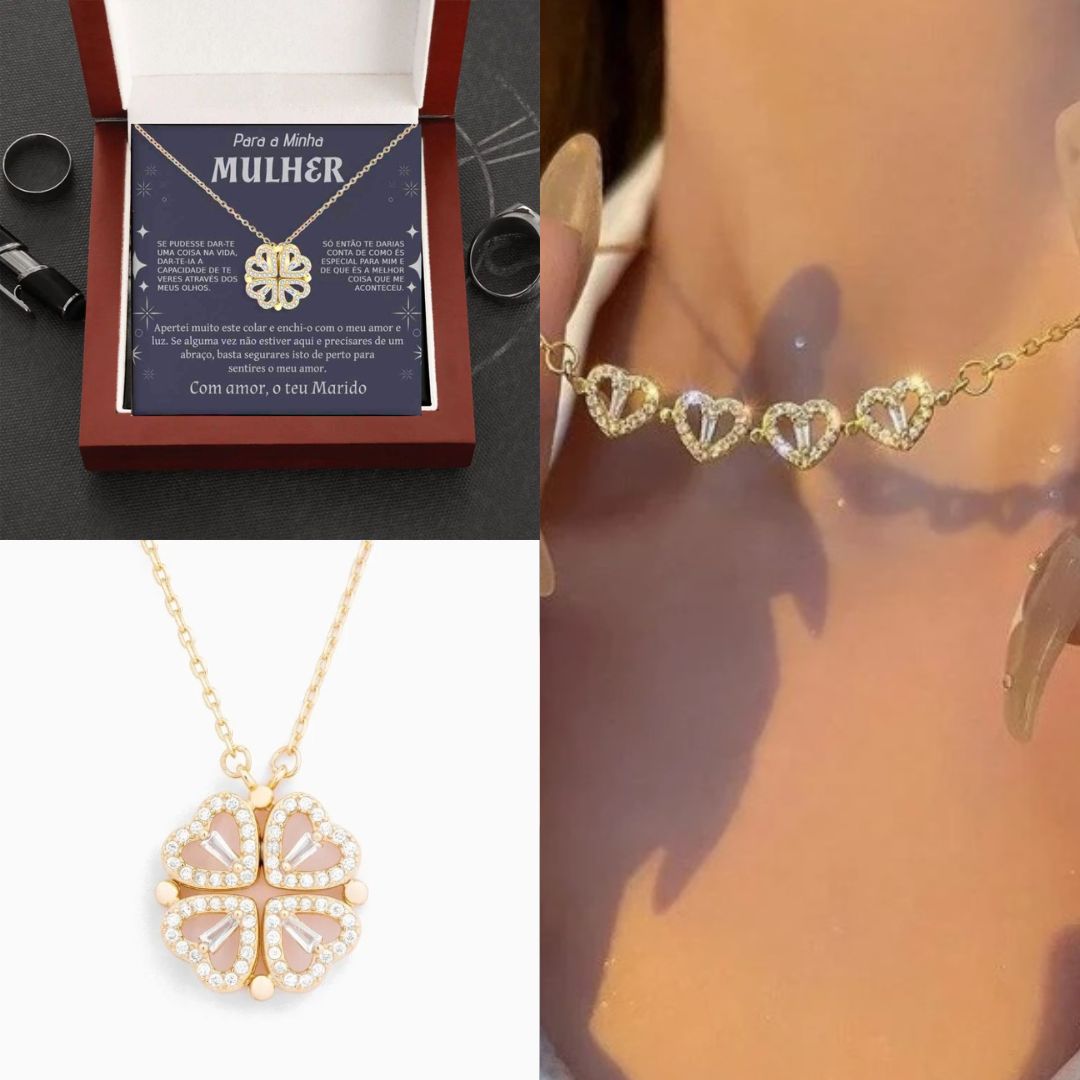 Para a Minha Mulher – Colar Trevo Banhado a Ouro 18K 2em1