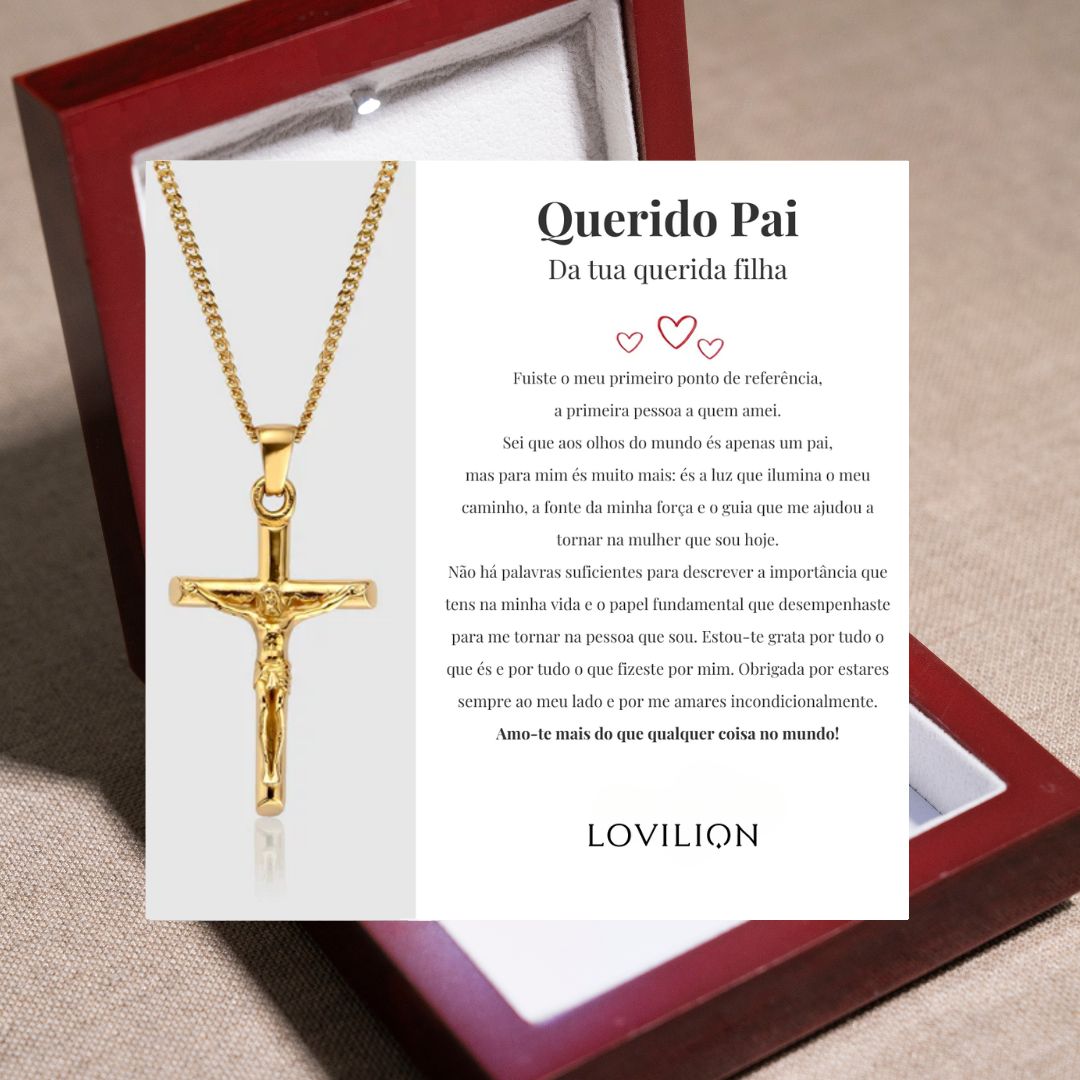 Para o meu Pai - Colar Cruz Banhado a Ouro 24K (com dedicatória à escolha)