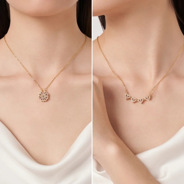 Para a Minha linda neta – Colar 2em1 trevo e corações Banhado a Ouro 18K  NOA_CLOVERIE