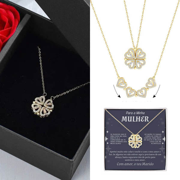 Para a Minha Mulher – Colar Trevo Banhado a Ouro 18k 2em1 - Com Caixa Especial