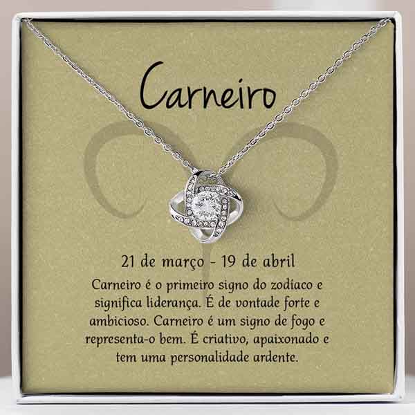 Cartão Zodíaco –Colar banhado a ouro branco 14k ARIES