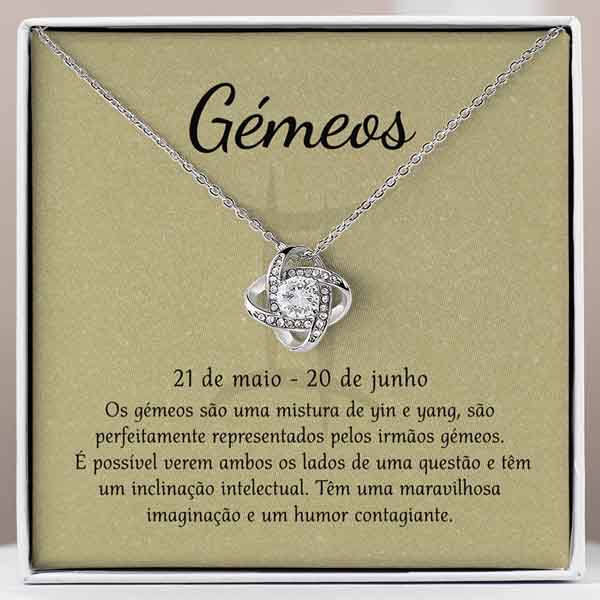 Cartão Zodíaco – Colar banhado a ouro branco 14k GEMINI