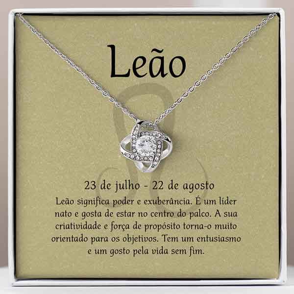 Cartão Zodíaco – Colar banhado a ouro branco 14k LEO