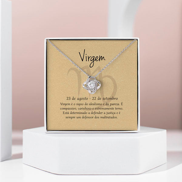 Cartão Zodíaco – Colar banhado a ouro branco 14k VIRGO