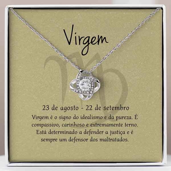 Cartão Zodíaco – Colar banhado a ouro branco 14k VIRGO