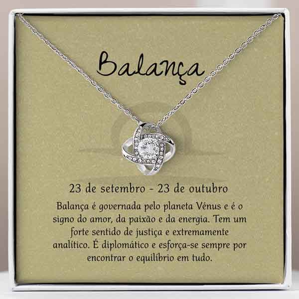 Cartão Zodíaco – Colar banhado a ouro branco 14ko LIBRA