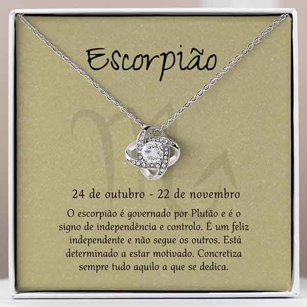 Cartão Zodíaco – Colar banhado a ouro branco 14k SCORPIO