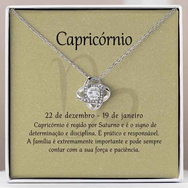 Cartão Zodíaco –Colar banhado a ouro branco 14k, CAPRICORN