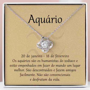 Cartão Zodíaco –Colar banhado a ouro branco 14k AQUARIUS