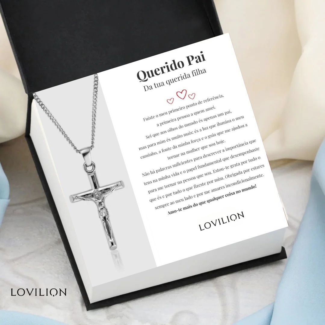 Para o meu Pai - Colar Cruz Banhado a Prata (com dedicatória à escolha)